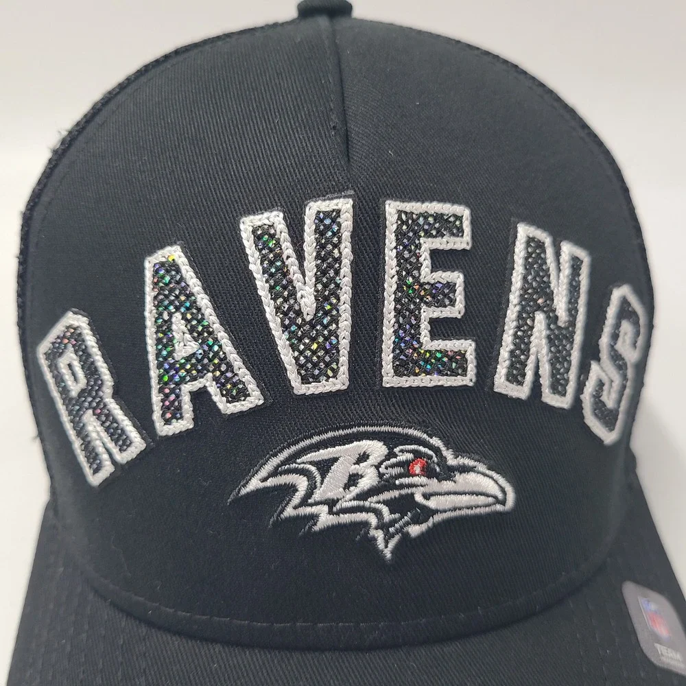 Women Baltimore Ravens Hat Snapback Trucker Mesh New Era 9Forty Black Sequins